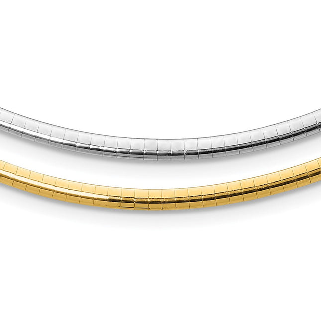 14k Two-tone Lightweight Reversible Omega Necklace Plus Heart Chain Extender, 16 x 3mm