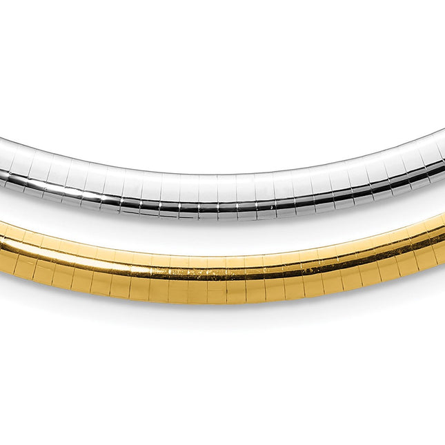 14k Two-tone Lightweight Reversible Omega Necklace Plus Heart Chain Extender, 16 x 5mm