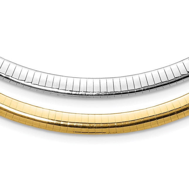 14k Two-tone Lightweight Reversible Omega Necklace Plus Heart Chain Extender, 16 x 6mm