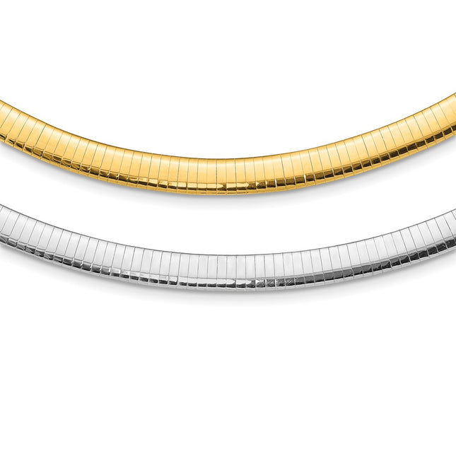 14k Two-tone Lightweight Reversible Omega Necklace Plus Heart Chain Extender, 16 x 8mm