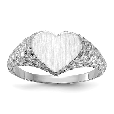 14K white gold heart signet ring