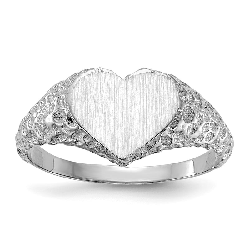 14K white gold heart signet ring