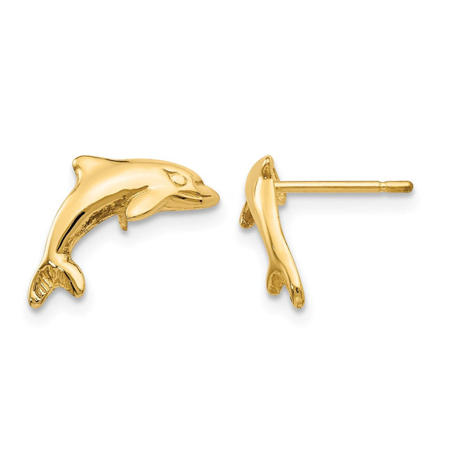14k Dolphin Earrings, 11 x 9mm