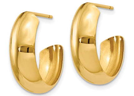 14K Polished J-Hoop Earrings, 24 x 6.5mm