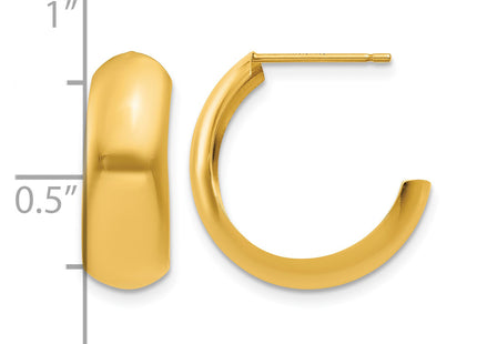 14K Polished J-Hoop Earrings, 24 x 6.5mm