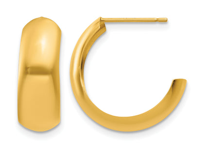 14K Polished J-Hoop Earrings, 24 x 6.5mm