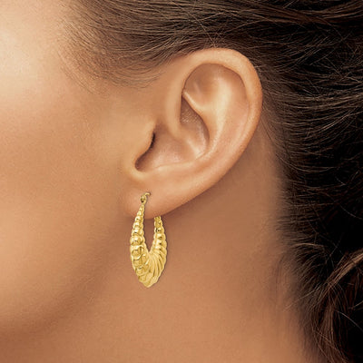 14K Polished Scalloped Hollow Hoop Earrings