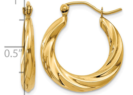 14k Polished Twisted Hollow Hoop Earrings