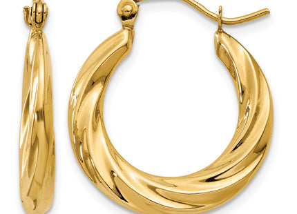 14k Polished Twisted Hollow Hoop Earrings