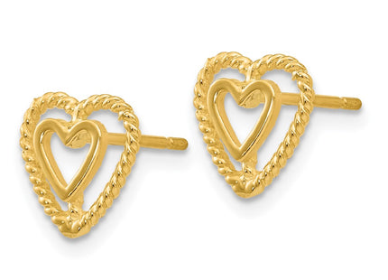 14K gold heart earrings, alternate view
