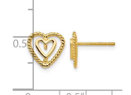14K gold heart earrings, further view