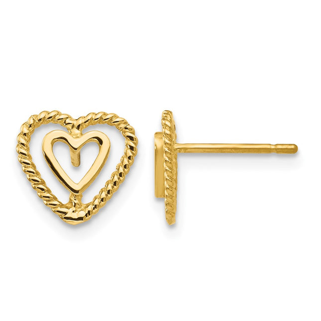 14k Heart Earrings, 9 x 9mm