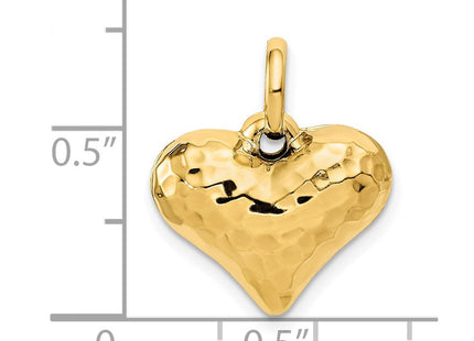 14K Polished and Hammered 3-D Heart Pendant (Style S1449)