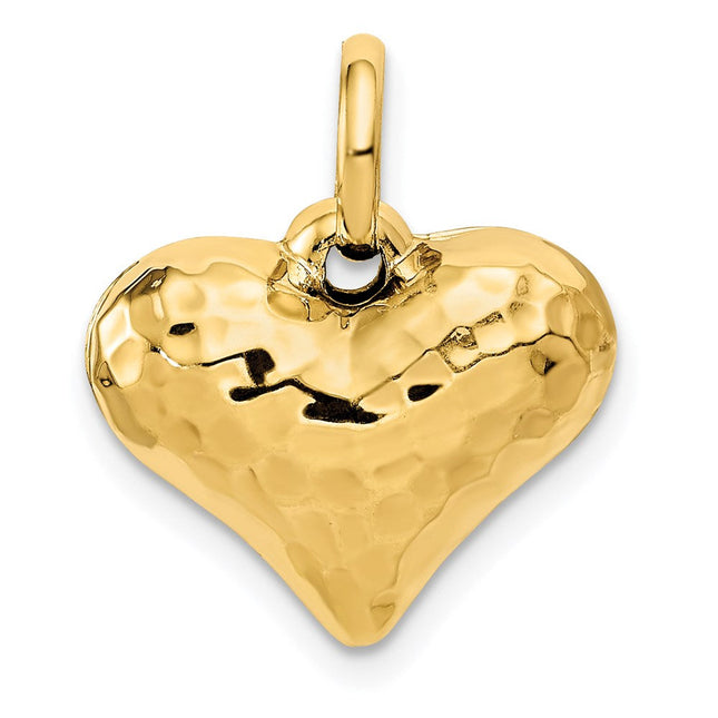14K Polished and Hammered 3-D Heart Pendant, 18 x 16mm