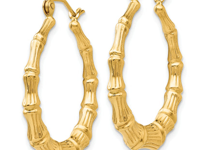 14k Polished Bamboo Hoop Earrings, 27.5 x 3.75mm