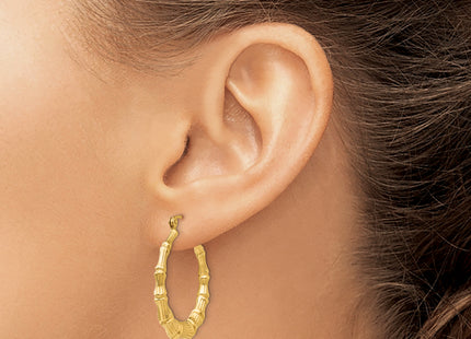 14k Polished Bamboo Hoop Earrings, 27.5 x 3.75mm
