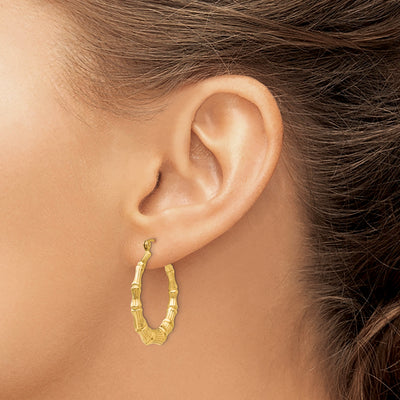 14K Polished Bamboo Hoop Earrings, 27.5 x 3.75mm
