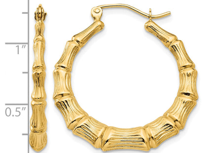 14k Polished Bamboo Hoop Earrings, 27.5 x 3.75mm