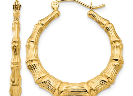 14k Polished Bamboo Hoop Earrings, 27.5 x 3.75mm