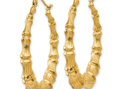 14k Polished Bamboo Hoop Earrings, 34.5 x 5.25mm