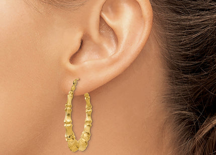 14k Polished Bamboo Hoop Earrings, 34.5 x 5.25mm