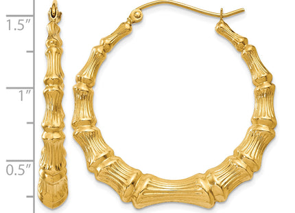 14k Polished Bamboo Hoop Earrings, 34.5 x 5.25mm