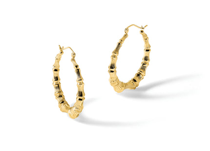 14k Polished Bamboo Hoop Earrings, 34.5 x 5.25mm