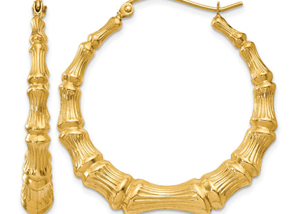 14k Polished Bamboo Hoop Earrings, 34.5 x 5.25mm