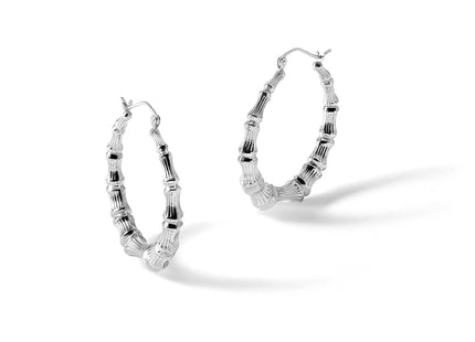 14k White Gold Polished Bamboo Hoop Earrings