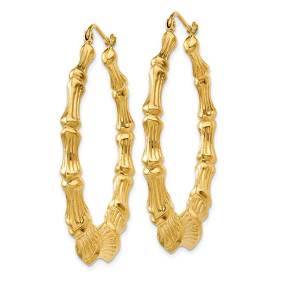 14K Polished Bamboo Hoop Earrings, 27.5 x 3.75mm
