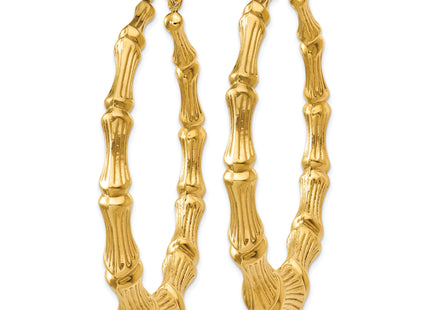 14k Polished Bamboo Hoop Earrings, 55 x 6.75mm