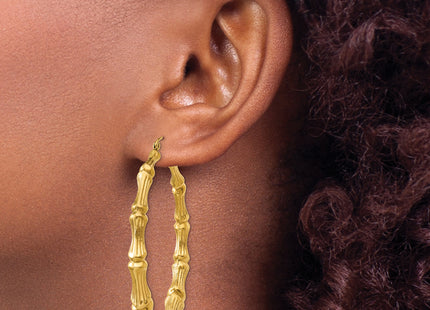 14k Polished Bamboo Hoop Earrings, 55 x 6.75mm