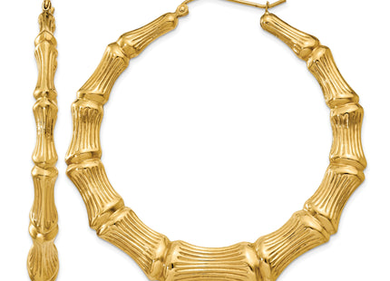 14k Polished Bamboo Hoop Earrings, 55 x 6.75mm