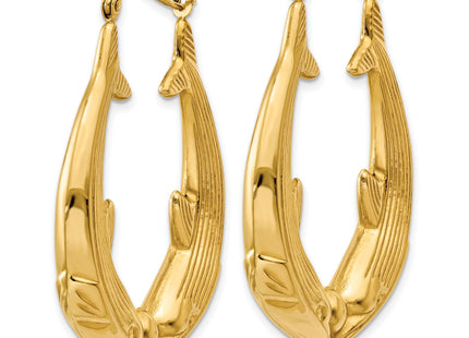 14k Polished Dolphin Hoop Earrings, 39 x 6mm