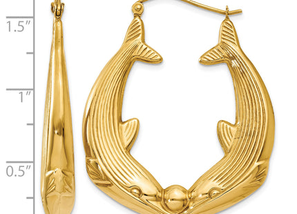14k Polished Dolphin Hoop Earrings, 39 x 6mm