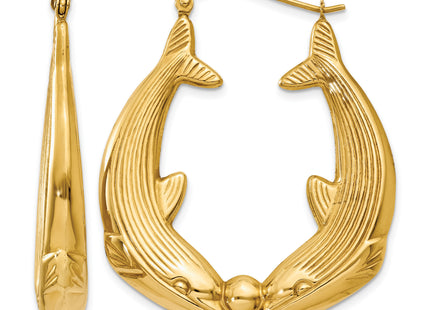 14k Polished Dolphin Hoop Earrings, 39 x 6mm