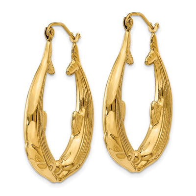 14K Polished Dolphin Hoop Earrings, 33 x 4.5mm