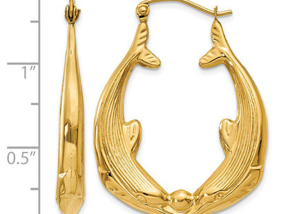 14k Polished Dolphin Hoop Earrings, 33 x 4.5mm