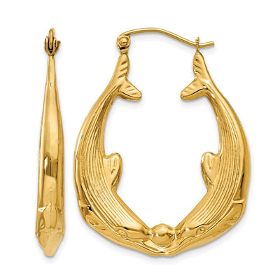 14K Polished Dolphin Hoop Earrings, 33 x 4.5mm