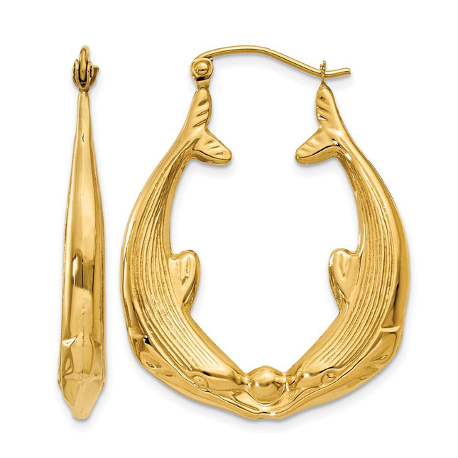 14k Polished Dolphin Hoop Earrings, 33 x 4.5mm