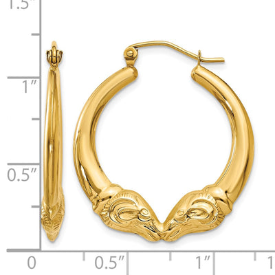 14K Polished Ram Hoop Earrings, 29 x 3.75mm
