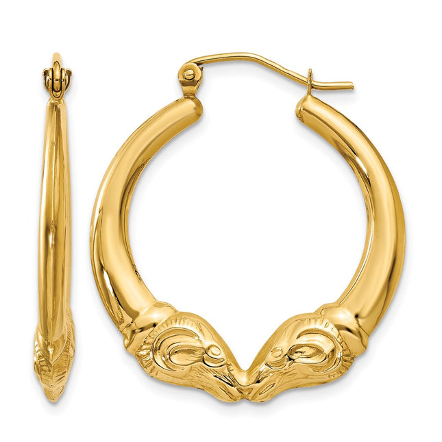 14k Polished Ram Hoop Earrings, 29 x 3.75mm