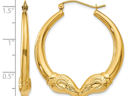 14k Polished Ram Hoop Earrings, 35.75 x 5mm
