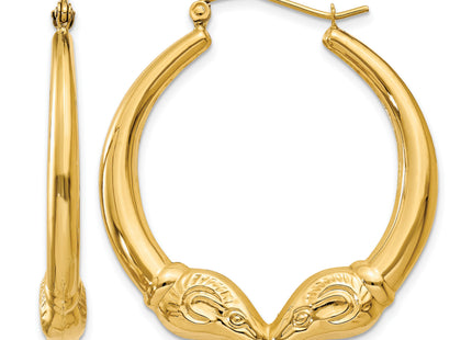 14k Polished Ram Hoop Earrings, 35.75 x 5mm