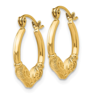 14K Ram Head Hoop Earrings