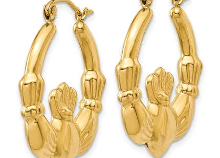 14k Polished Claddagh Hoop Earrings, 25.75 x 4mm