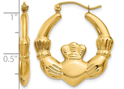 14k Polished Claddagh Hoop Earrings, 25.75 x 4mm