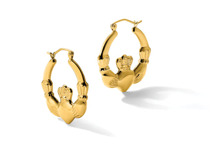 14k Polished Claddagh Hoop Earrings, 25.75 x 4mm