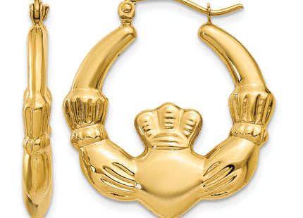 14k Polished Claddagh Hoop Earrings, 25.75 x 4mm