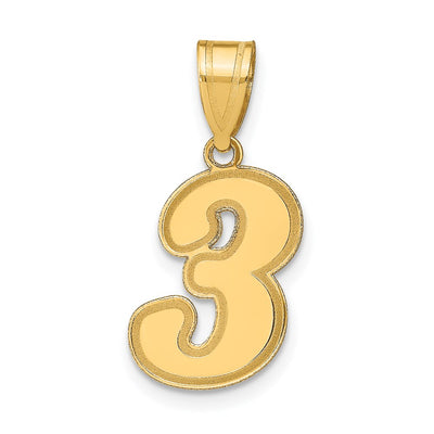 14K Brushed Border Script Number 3 Pendant